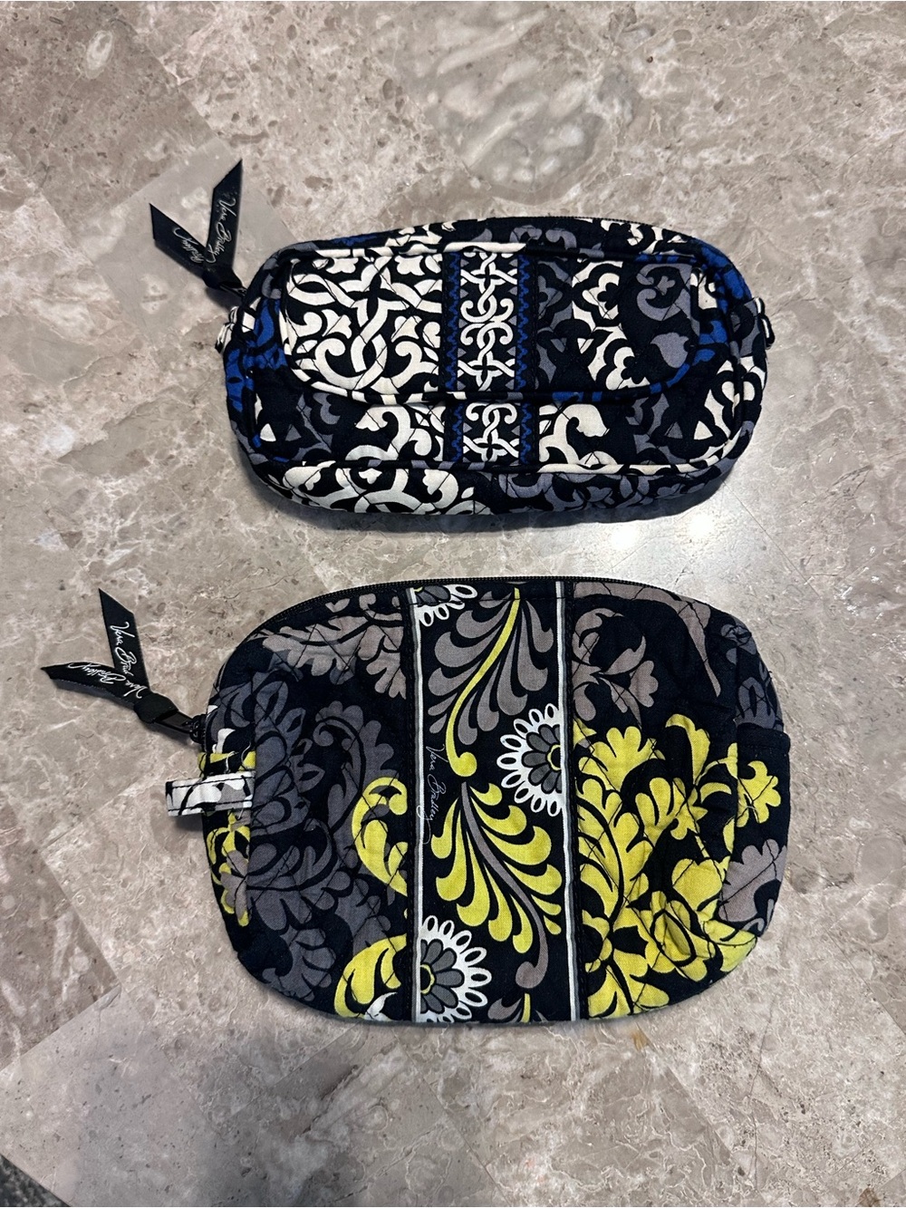 Vera Bradley Quilted Floral Zip Pouches - Black, White, Blue, Yellow